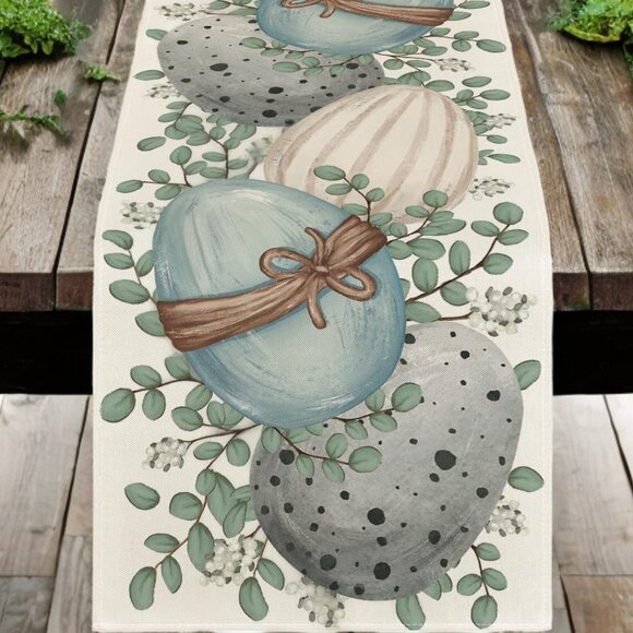 Easter Egg Table Runner Cottage Farmhouse Decor Spring Decorative Cloth 13x108 - Picture 3 of 4